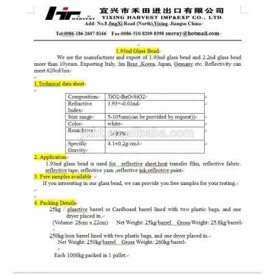 1.93nd glass bead for reflecive heat transfer film